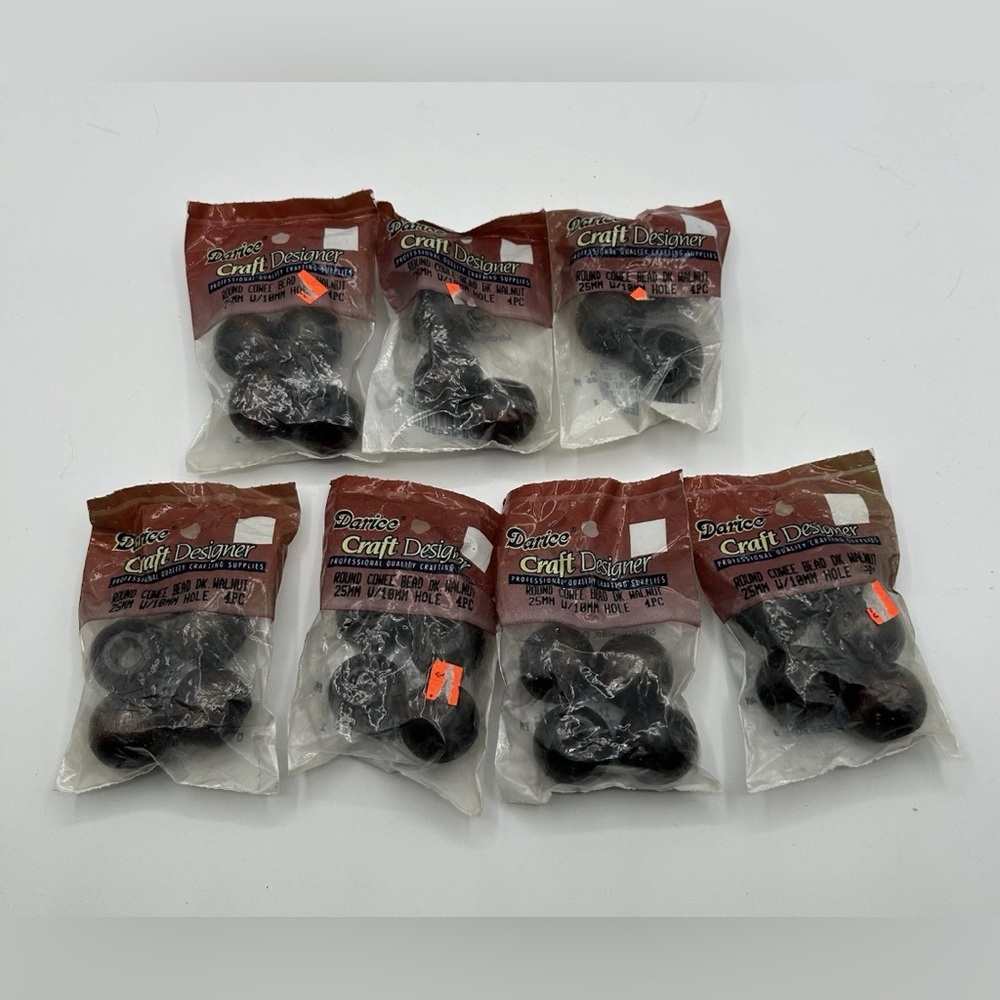 Vintage Darice Wooden Walnut Large Craft Beads Macrame 25mm Lot of 7 Bags New